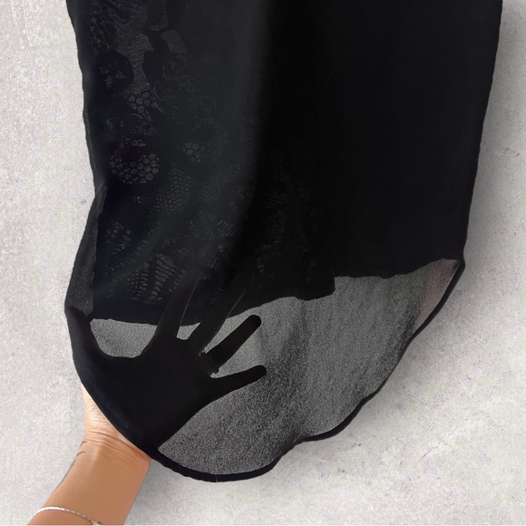 7 For All Mankind Faux Lace Shimmer Black Sheer Back High Low Top Size XS - Picture 11 of 11